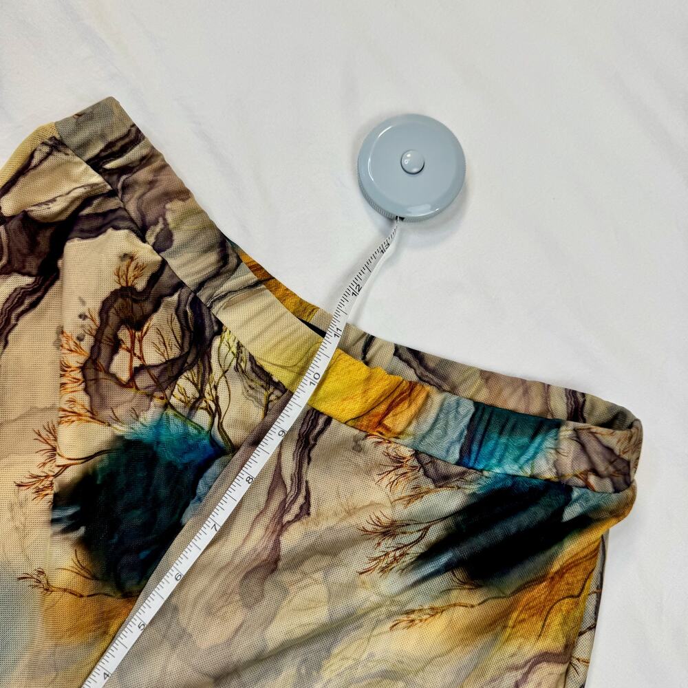 Blanc Abstract Mesh Flare Pants Large Earth Tone Sheer Print Y2K Art Girl Indie - Picture 8 of 14